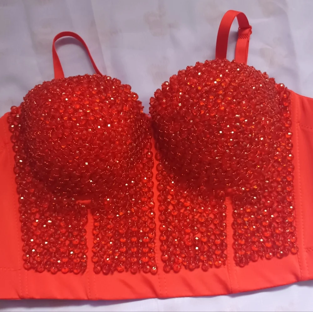 Red Rhinestone Embellished Bra - Picture 3 of 3